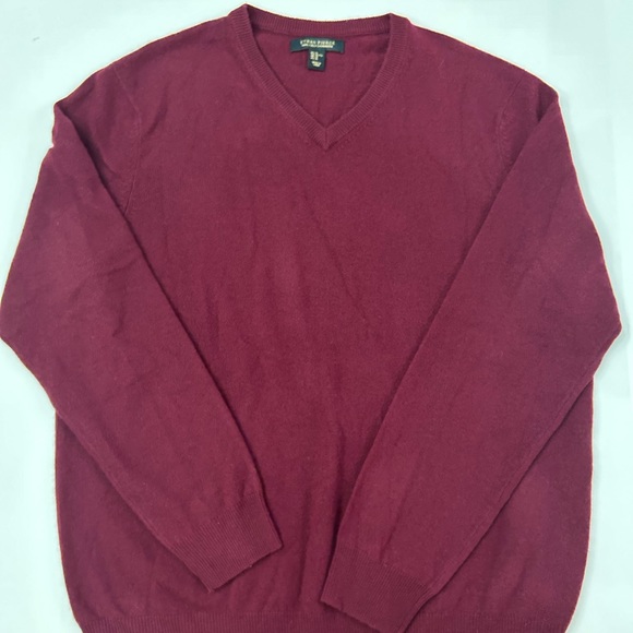 Ethan Pierce 100% 2-Ply Cashmere Sweater Mens V-Neck Burgundy Pullover X-Large - Picture 1 of 3
